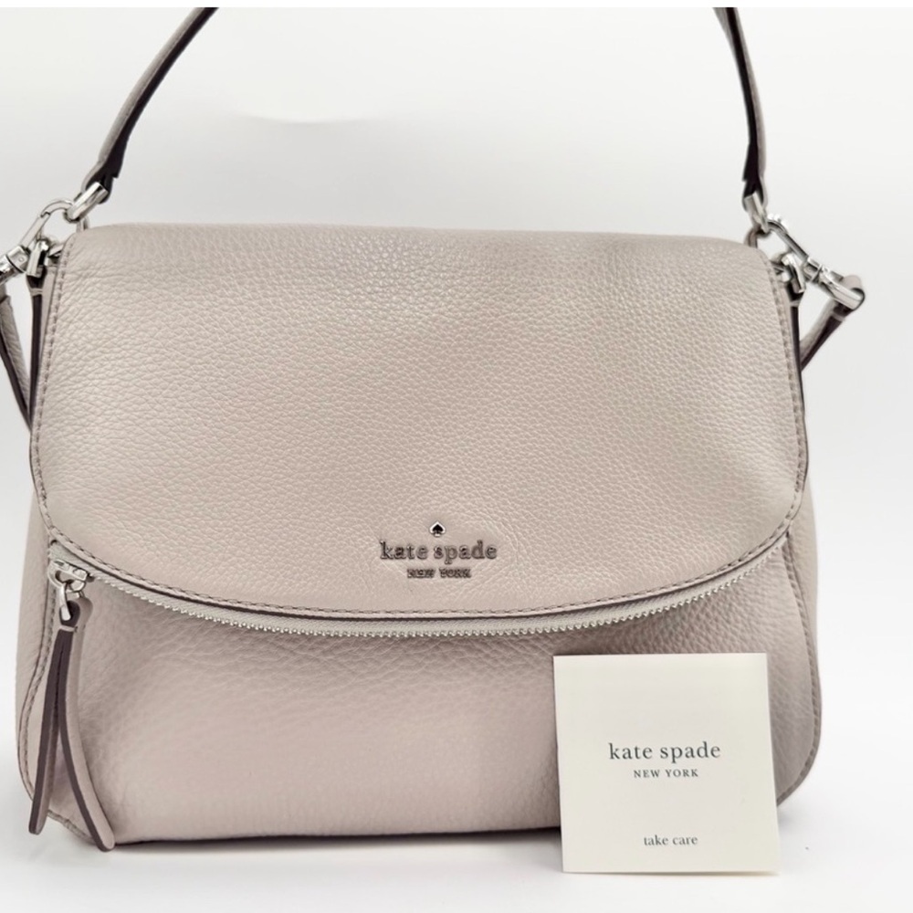 Kate Spade Jackson Medium Flap Shoulder Bag in Beige w/Silver Hardware EUC